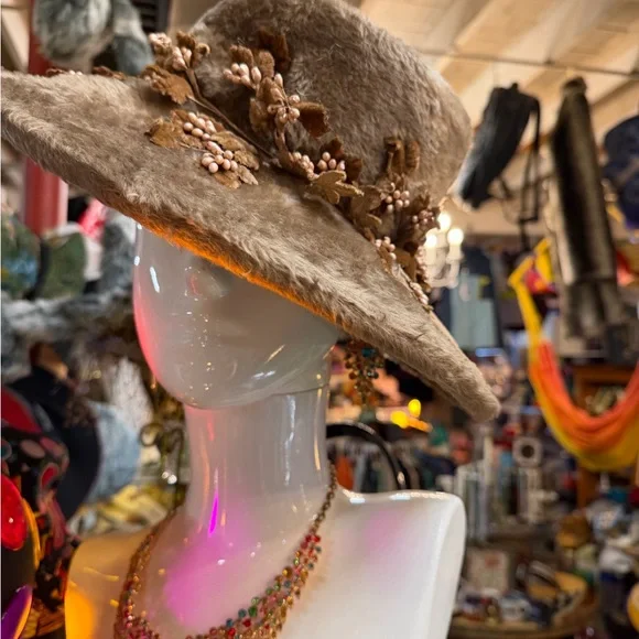 Elegant Faux Fur Hat with Floral Accents